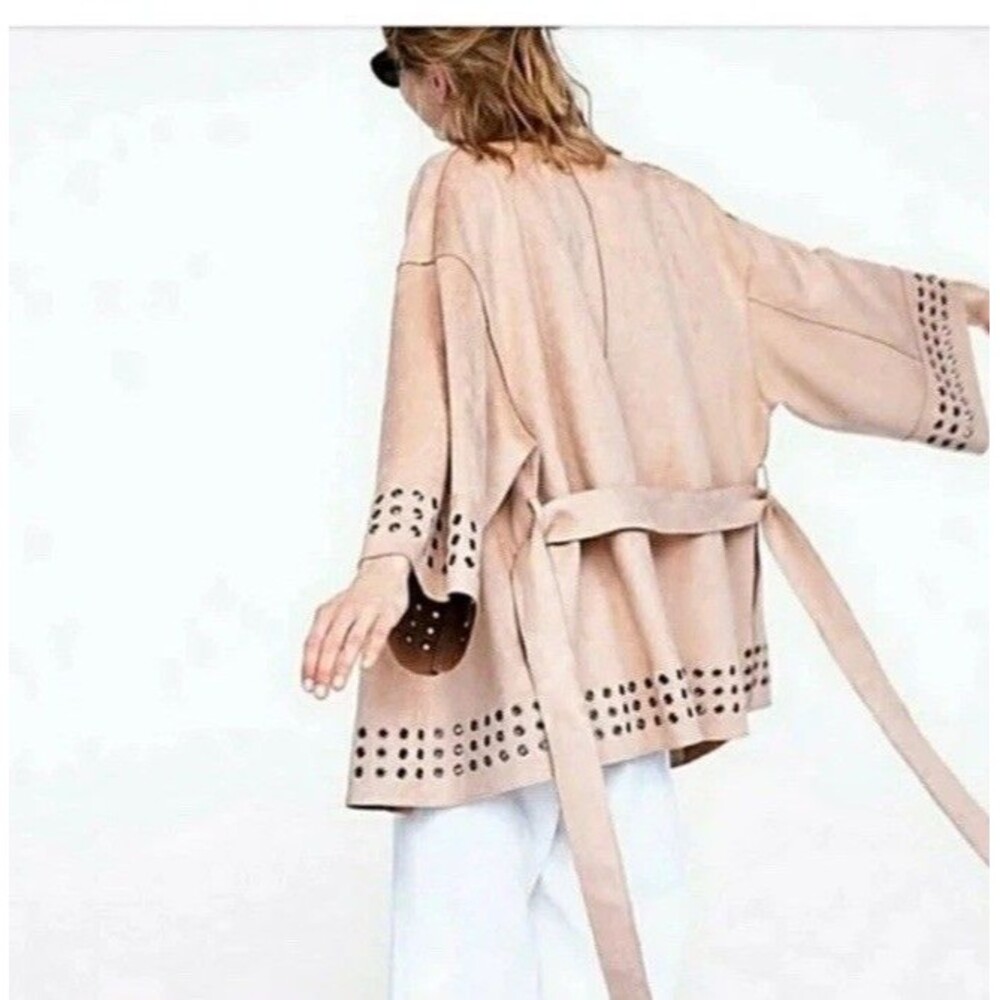 NWT Zara Basic Faux Suede Light Blush Pink Oversized Kimono Jacket M - Picture 4 of 8